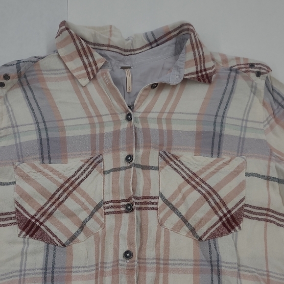 Free People White, Blue, Muave Plaid Shirt Size S - Picture 5 of 10